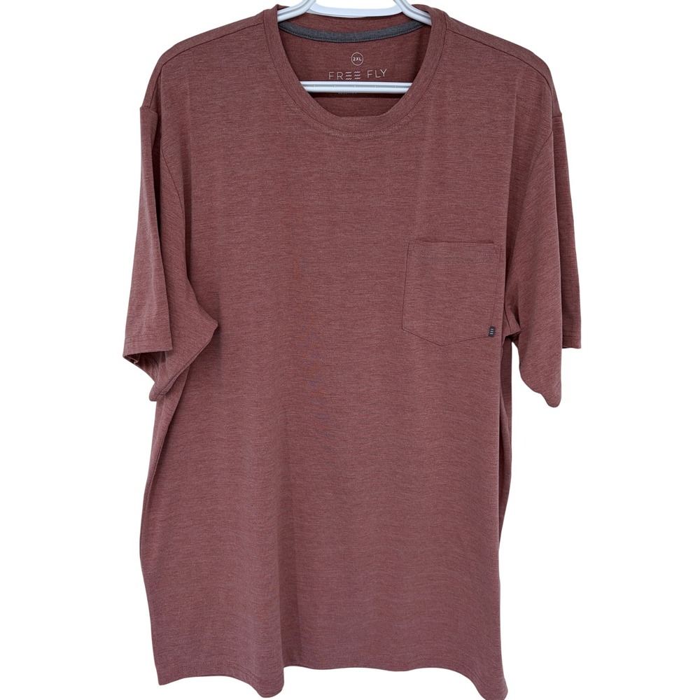 Salmon Free Fly Pocket T Shirt Mens 2XL Outdoor Bamboo Stretchy Performance‎ Tee